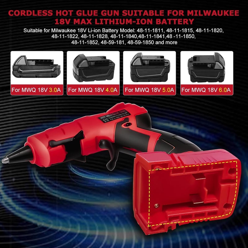 RexLeLXB Cordless Hot Glue Gun for Milwaukee, Suitable for Milwaukee 18V Li-ion Battery, 30s Quick Preheat Hot Melt Glue Gun with 30 Pcs Glue Sticks(7 * 150mm) for Arts & Crafts & DIY & Repairs(Tool Only) - Image 4